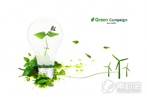 绿色环保创意灯泡PSD素材