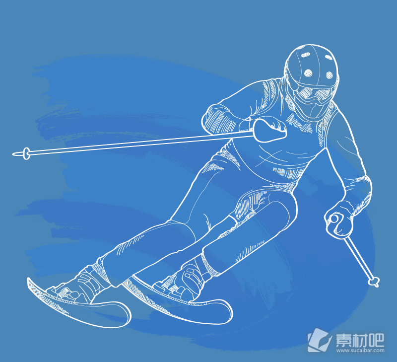 白色手绘滑雪人物矢量素材