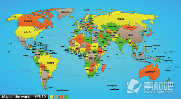 彩色世界地图矢量图素材