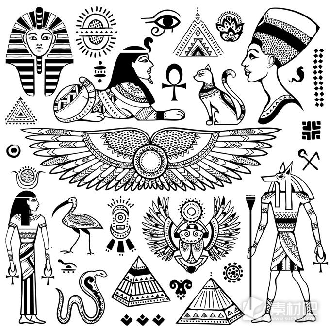古埃及文字符号矢量图素材
