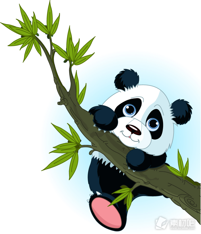 爬树枝的熊猫矢量图素材