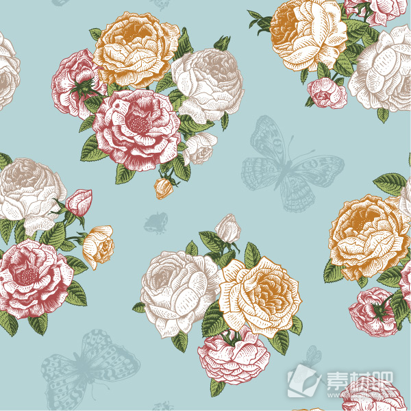 复古玫瑰花装饰背景图