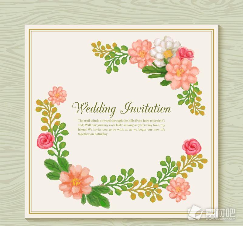 水彩花卉婚礼邀请卡片矢量图