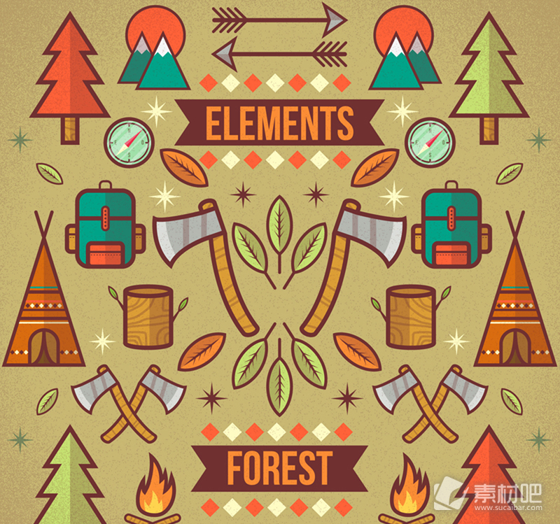 创意森林元素插画矢量素材