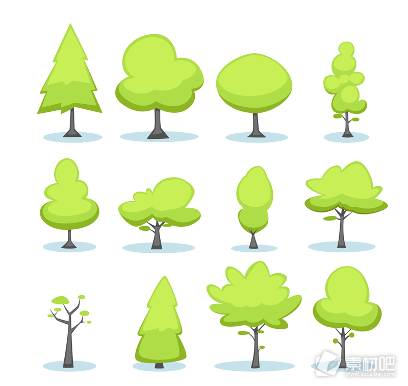 卡通绿色树木矢量素材