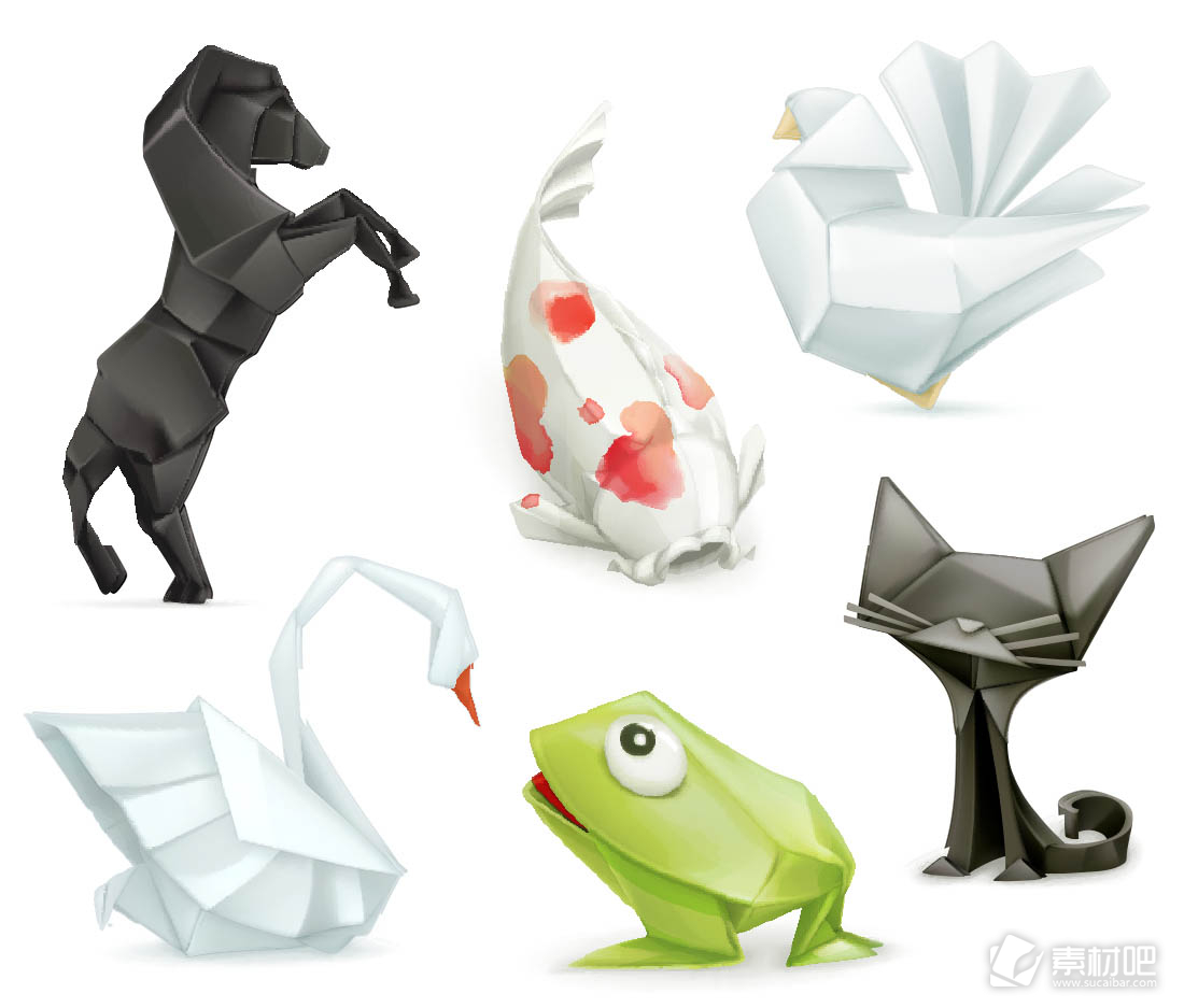 卡通折纸动物矢量设计素材