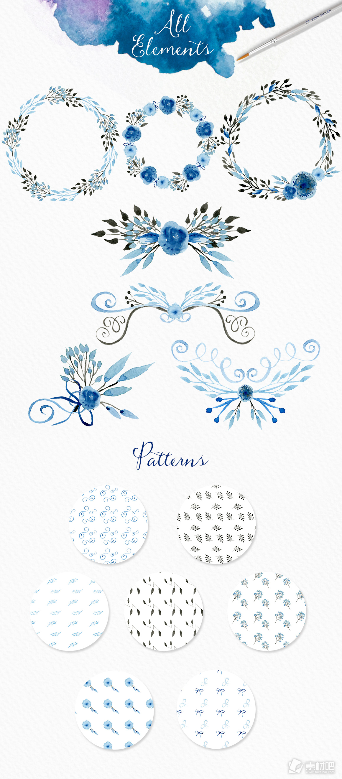 唯美蓝色花环PNG图标