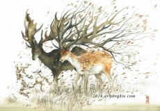森林麋鹿水彩大自然小清新手绘图片