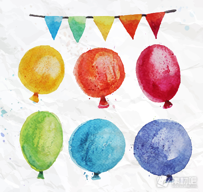 彩色水彩气球矢量素材