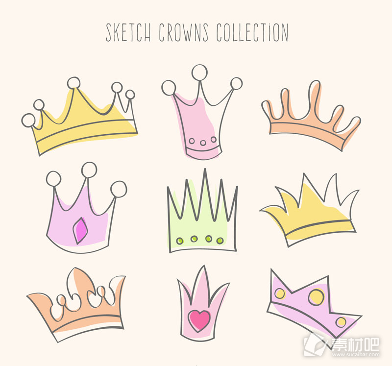 卡通彩绘王冠设计矢量素材