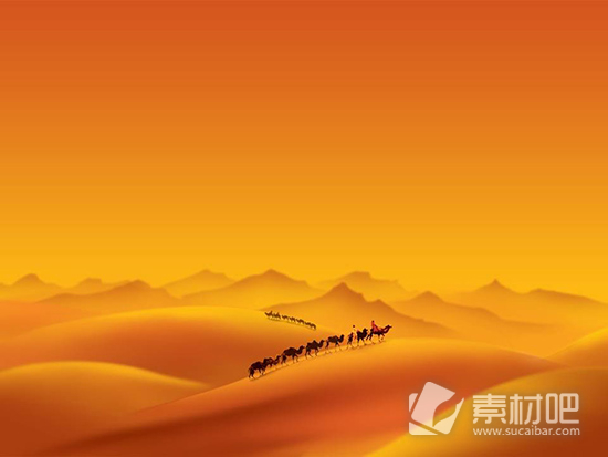 沙漠骆驼景色风光ppt模板