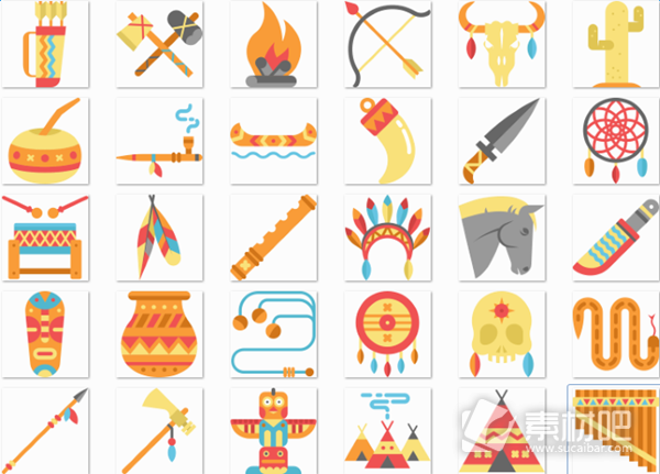 30个美国土著文化元素PNG图标