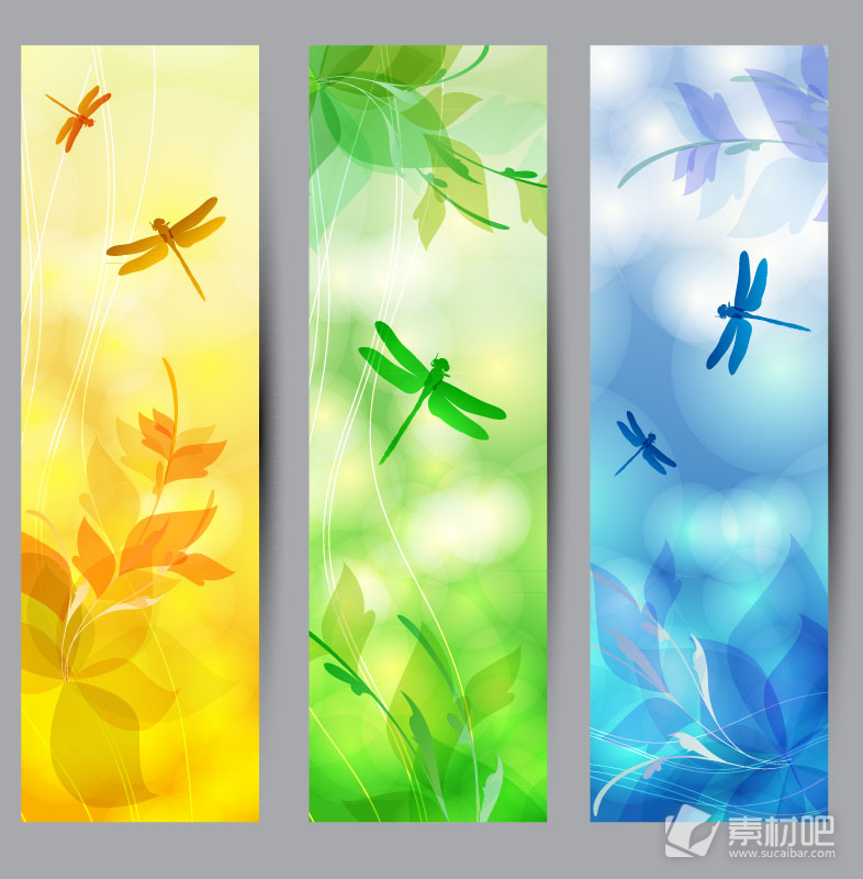 3款彩色蜻蜓banner矢量素材