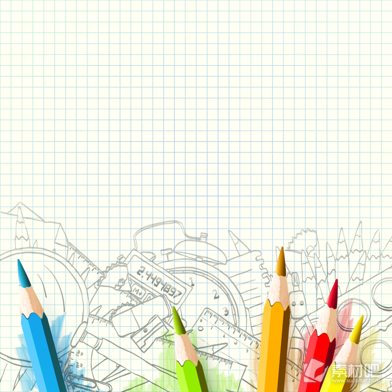 彩色铅笔和校园涂鸦矢量素材