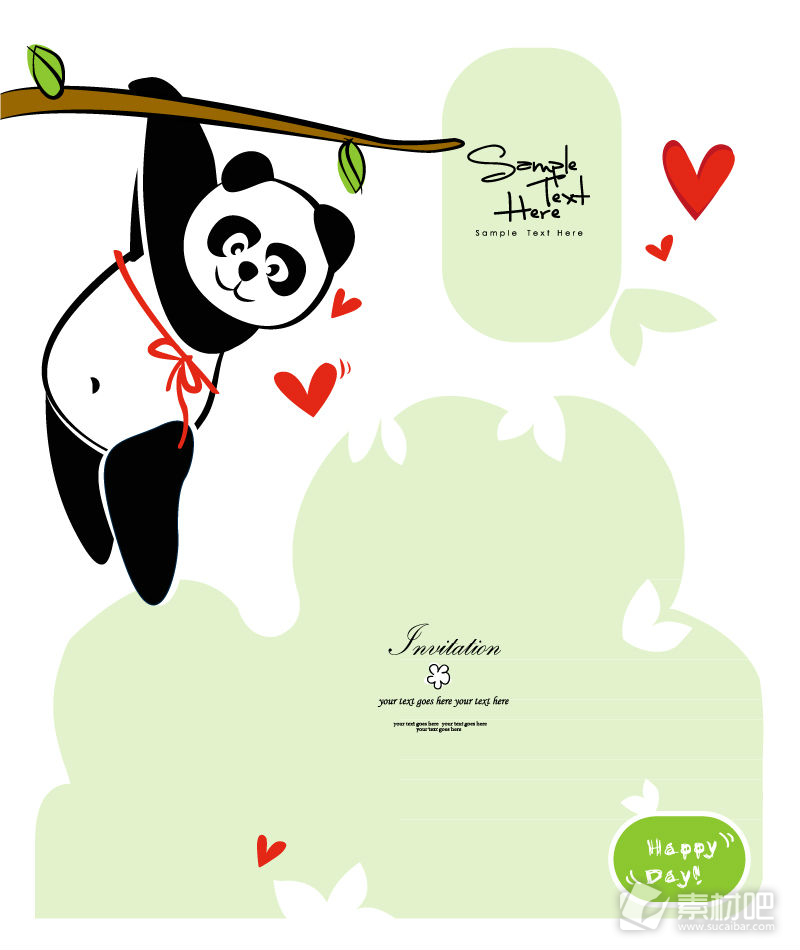卡通爬树枝的熊猫设计矢量素材