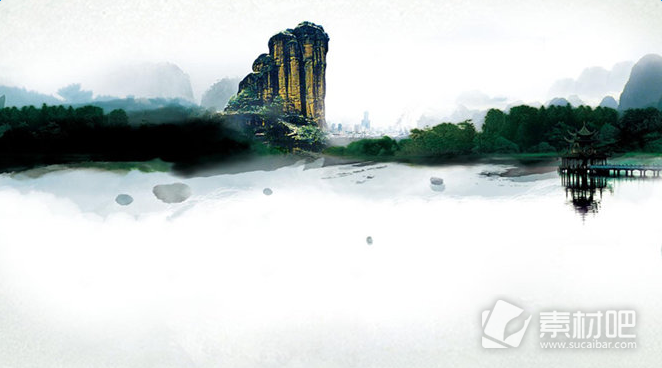 水墨山水画中国风PPT背景图片