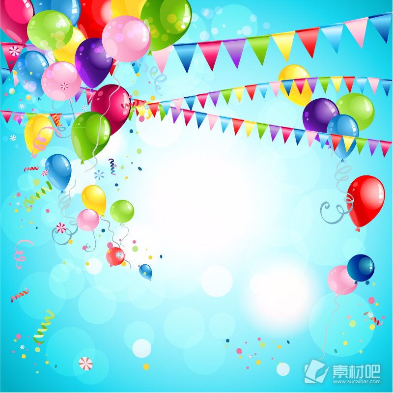 彩色气球与拉旗节日背景设计矢量图