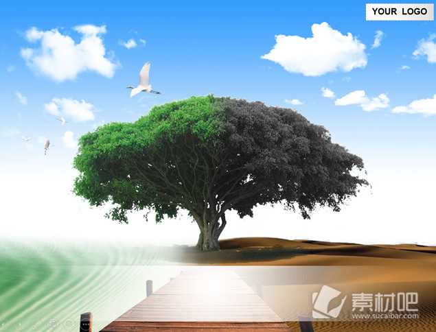 树的创意大自然风景主题抽象环保ppt模板