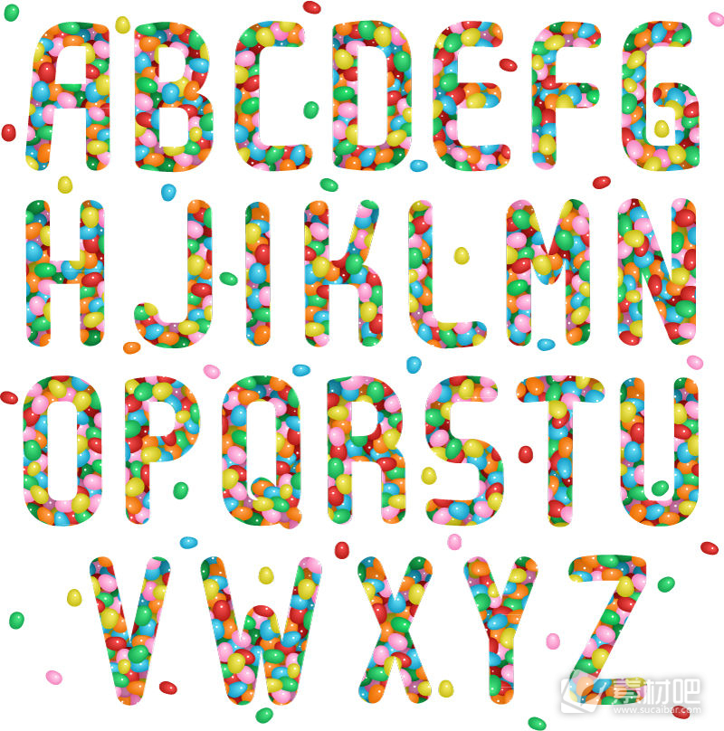 26个彩色果冻豆字母设计矢量素材