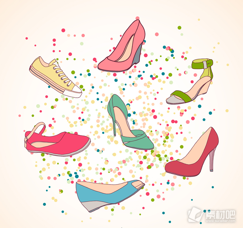 7款彩色女鞋设计矢量素材