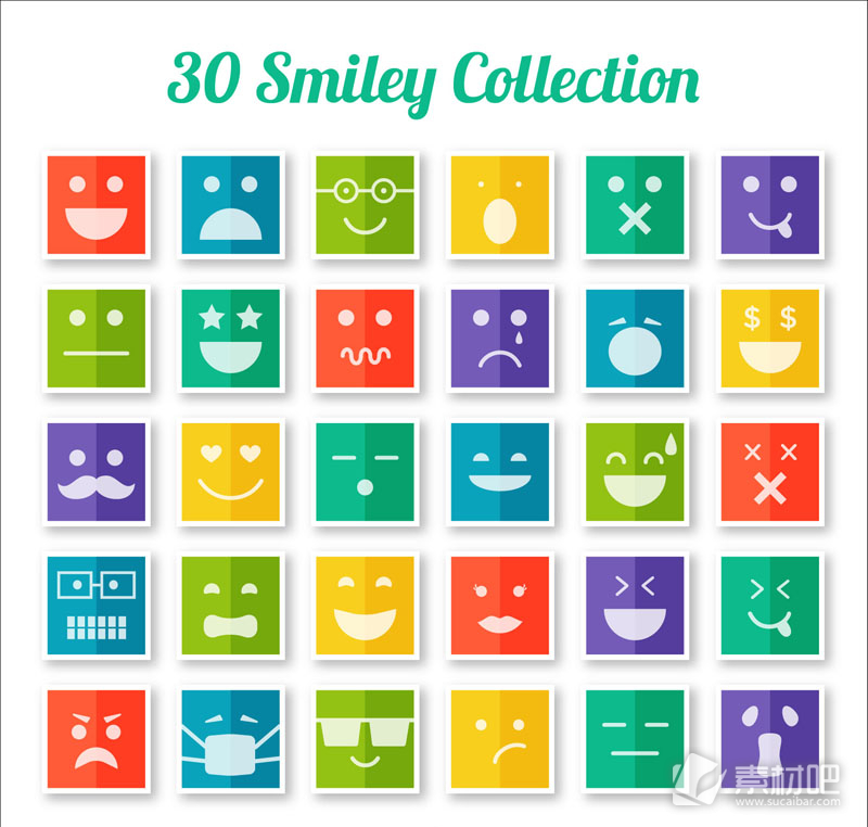 30款方形表情图标矢量素材