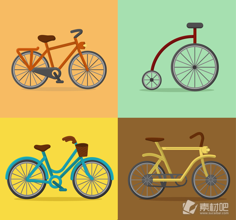 4款彩色自行车设计矢量素材