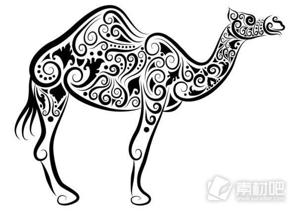 骆驼黑白花纹矢量图