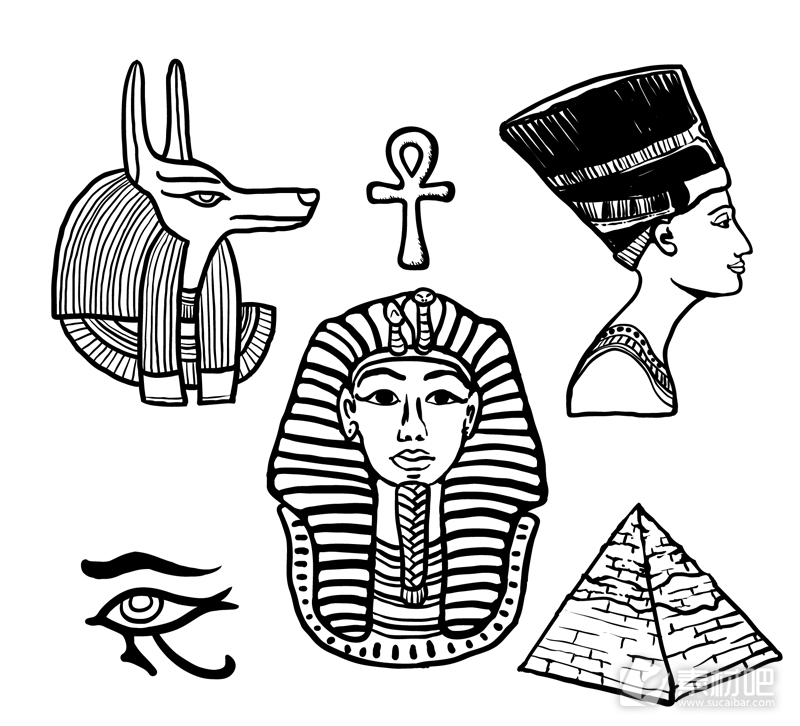 6款手绘古埃及元素矢量素材