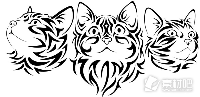 猫黑白插画矢量素材