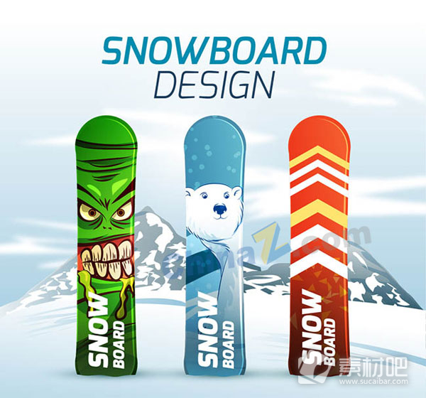 卡通滑雪板矢量图案设计
