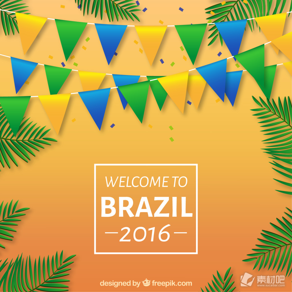 巴西2016的花环和树叶的背景矢量图