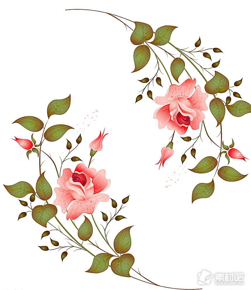 玫瑰花水彩矢量素材图片