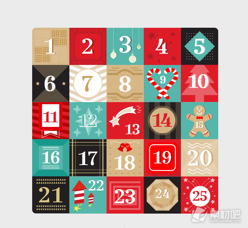 彩色方框圣诞月日历设计矢量素材