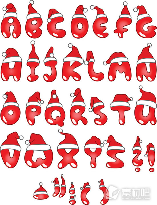 圣诞帽图型英文字母矢量图
