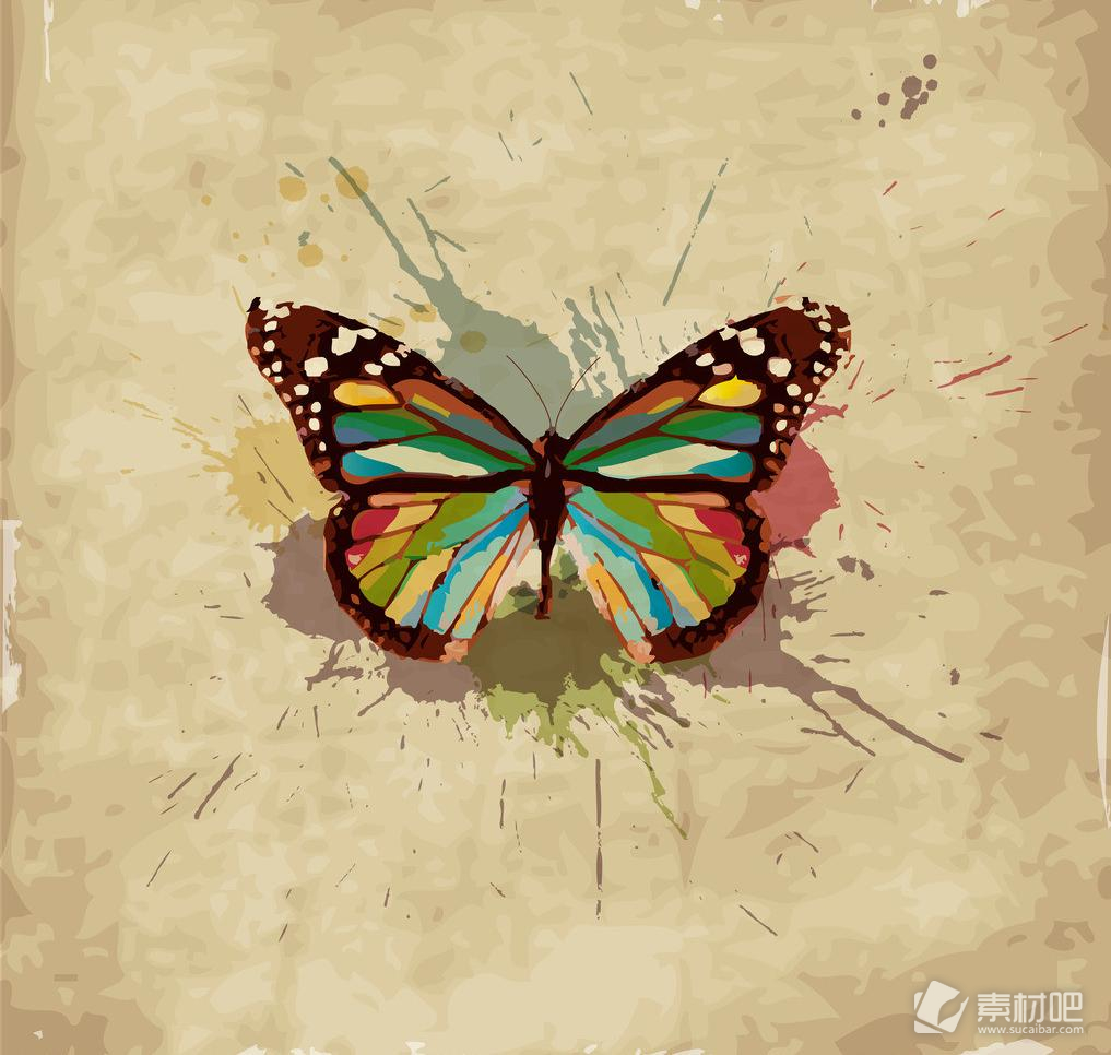 复古水彩彩色蝴蝶