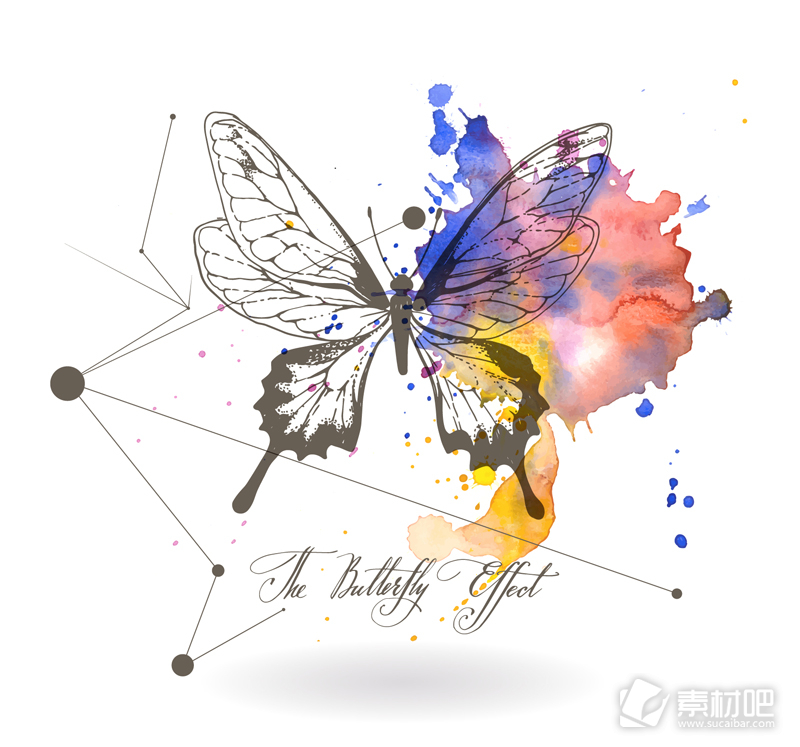 蝴蝶创意水彩墨迹矢量素材 AI