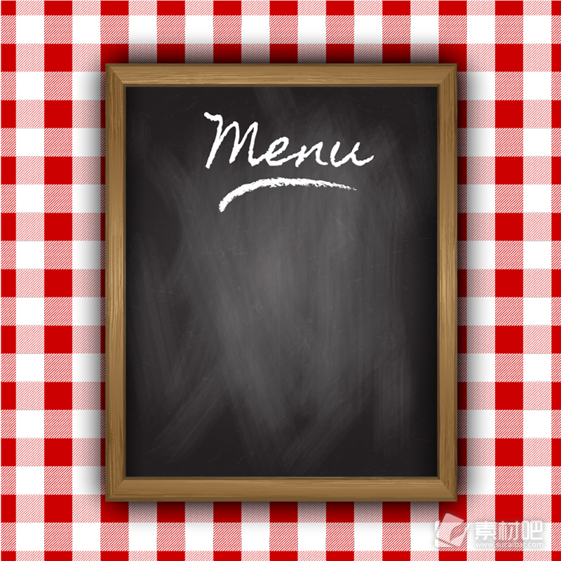 空白黑板菜单和红格子桌布设计矢量素材