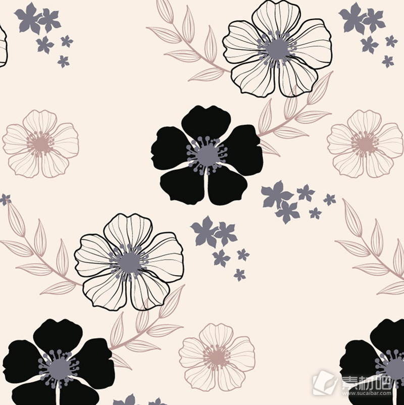 黑白花卉设计矢量素材