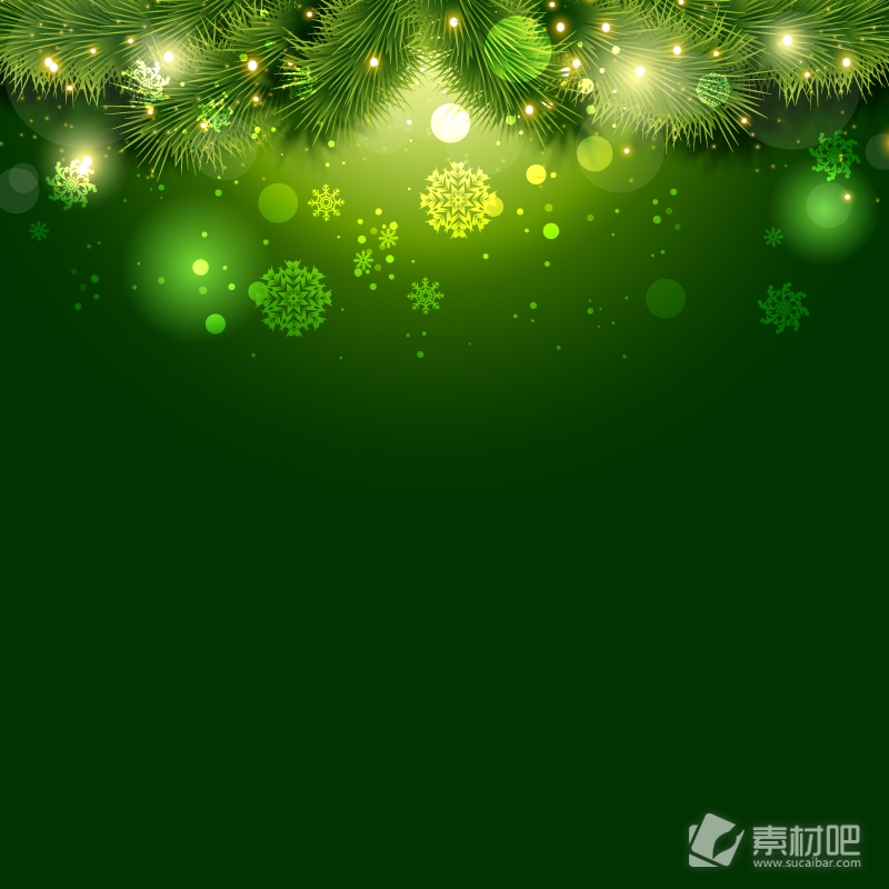 绿色松枝与雪花背景矢量素材