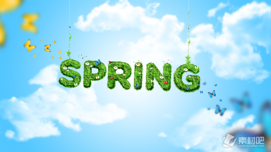 春天蓝色的天空 绿色的春天psd免费下载