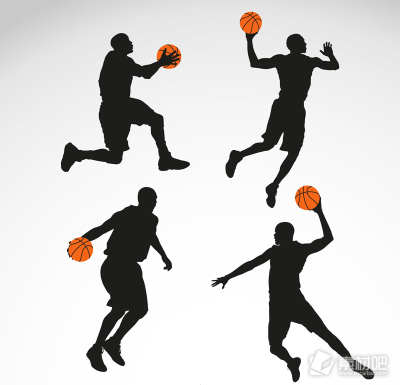4款篮球男子剪影矢量图