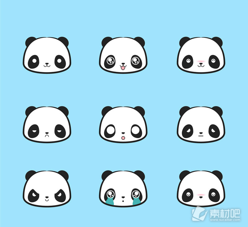 9款可爱熊猫表情头像矢量素材