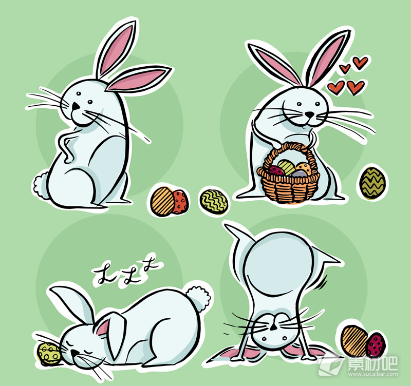 4款可爱灰色兔子和彩蛋矢量素材