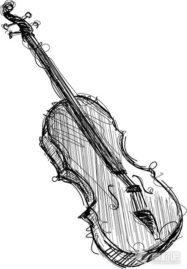 手绘线条黑色小提琴矢量图下载