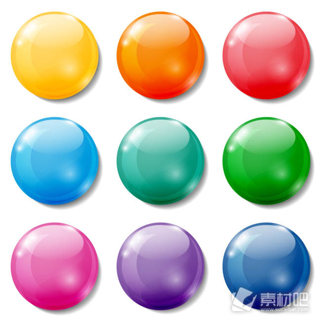9款彩色水晶球按钮图标矢量图