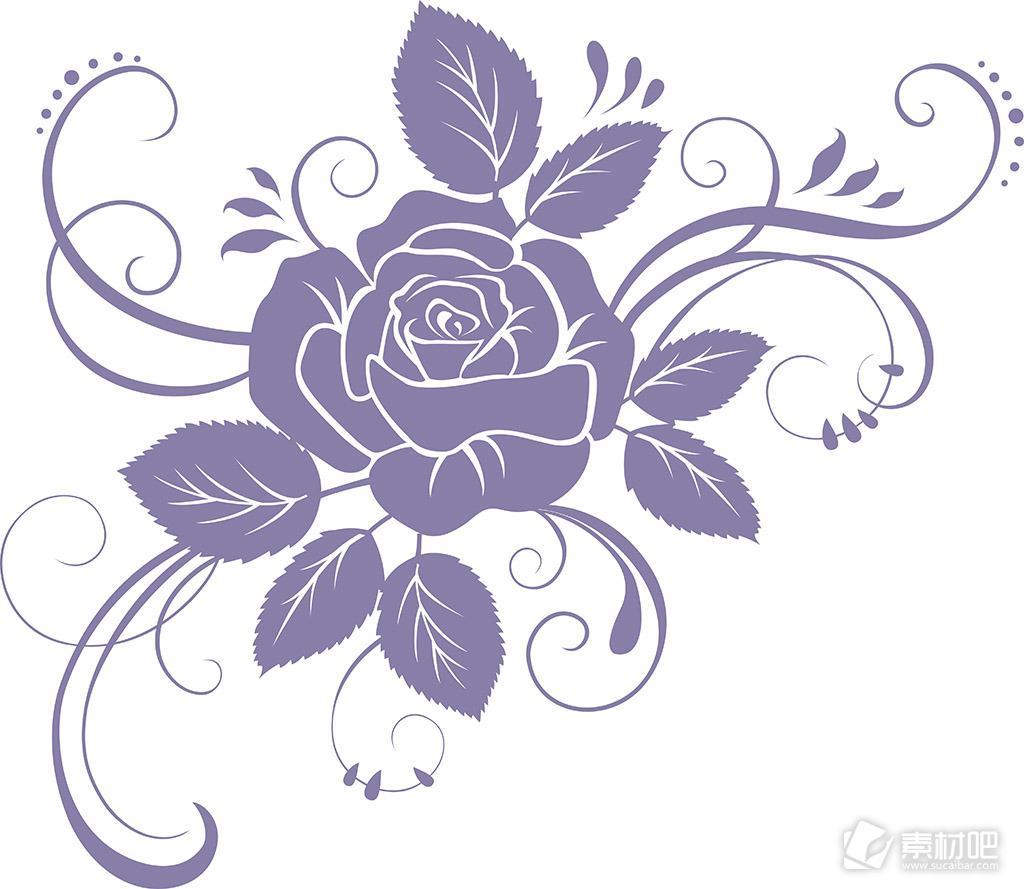 紫色剪纸玫瑰花矢量图