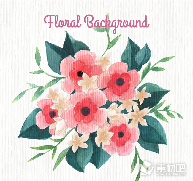 粉色水彩手绘花卉矢量素材