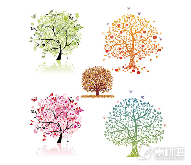 5款彩色树矢量图