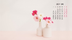 2017年3月室内花瓶绿色植物日历桌面壁纸
