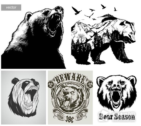 黑白熊头图案创意矢量素材